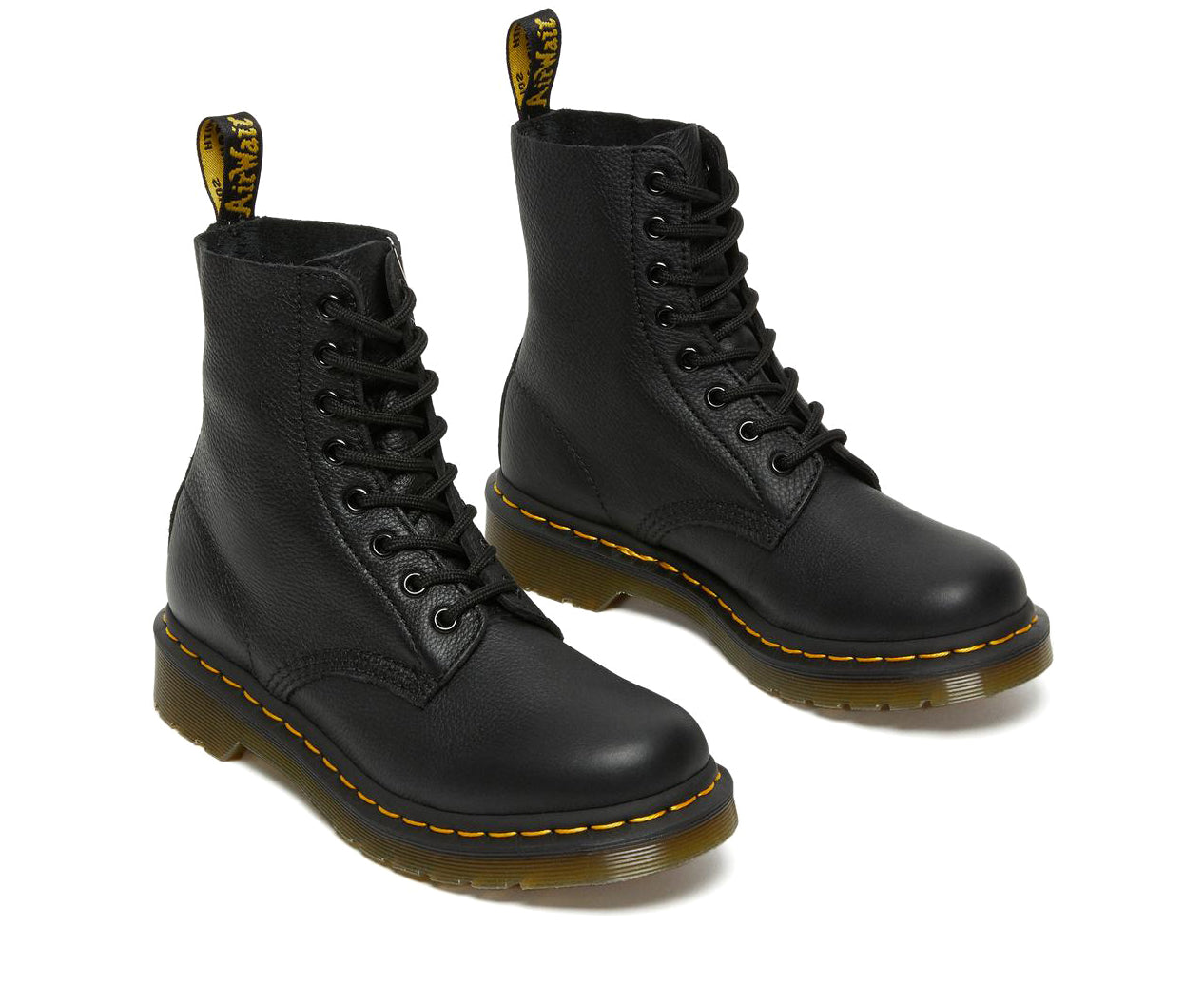 A black soft leather Dr. Martens ankle boot.